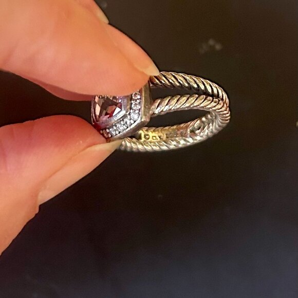 David Yurman Petite Albion Ring Morganite and Diamonds 7mm Size 5.5 - Picture 2 of 7